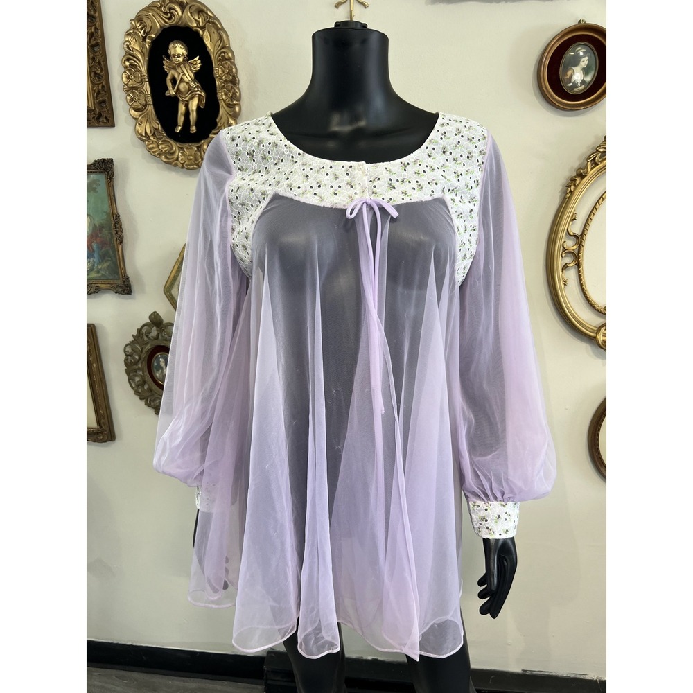 Vintage Lavender Women's Sheer Babydoll Top Size See Measurements